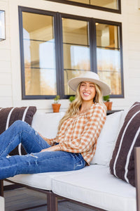 Hazel Blues® | One Fine Afternoon Gingham Plaid Top In Caramel - Hazel Blues®