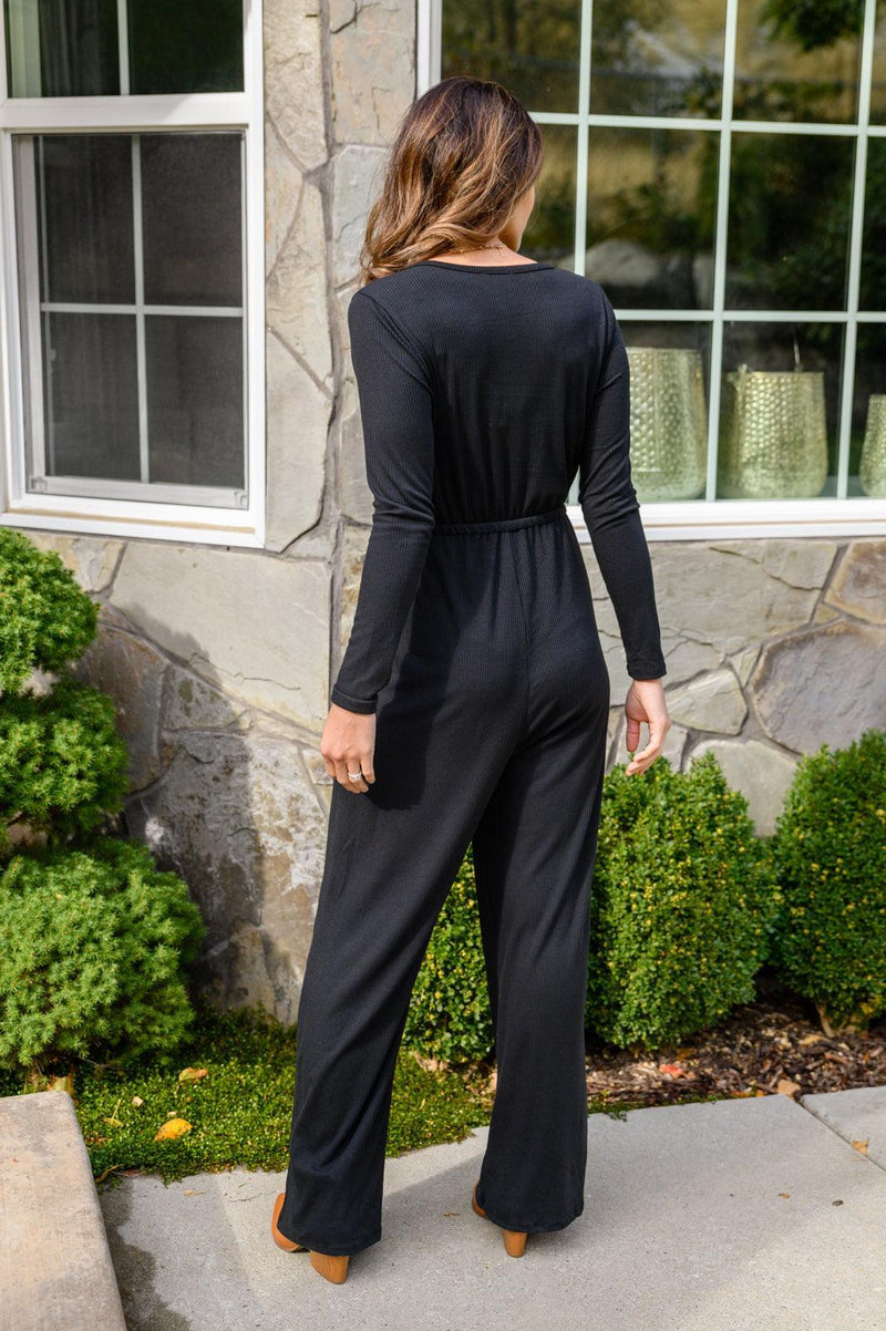 Hazel Blues® | Onward & Upward Faux Wrap Jumpsuit In Black - Hazel Blues®