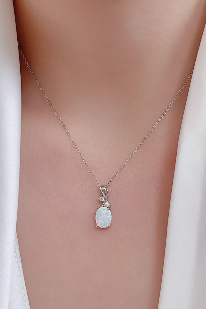 Hazel Blues® | Opal Oval Pendant Chain Necklace - Hazel Blues®