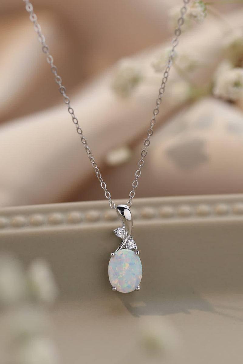 Hazel Blues® | Opal Oval Pendant Chain Necklace - Hazel Blues®