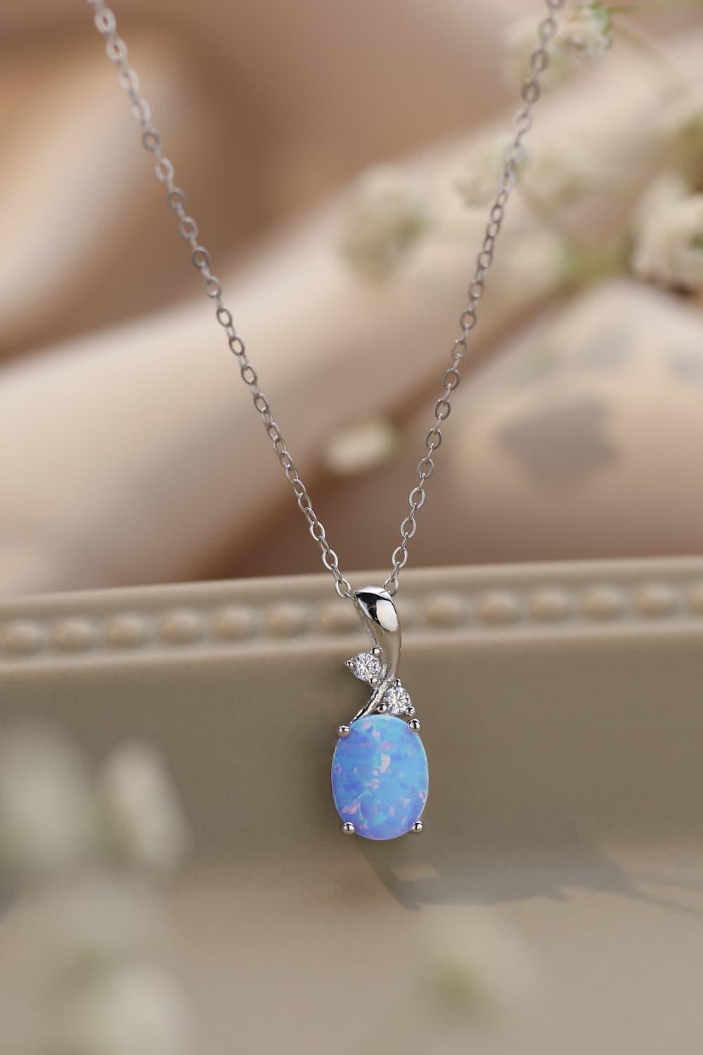 Hazel Blues® | Opal Oval Pendant Chain Necklace - Hazel Blues®