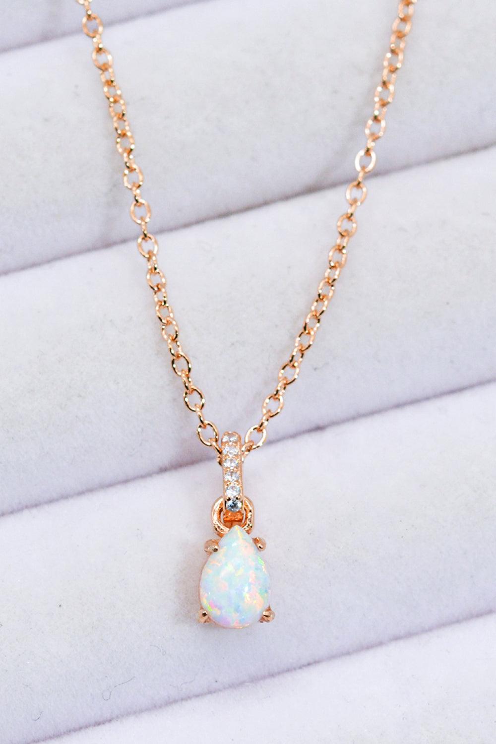 Hazel Blues® | Opal Pendant 925 Sterling Silver Chain-Link Necklace - Hazel Blues®