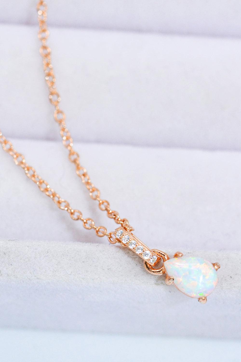 Hazel Blues® | Opal Pendant 925 Sterling Silver Chain-Link Necklace - Hazel Blues®