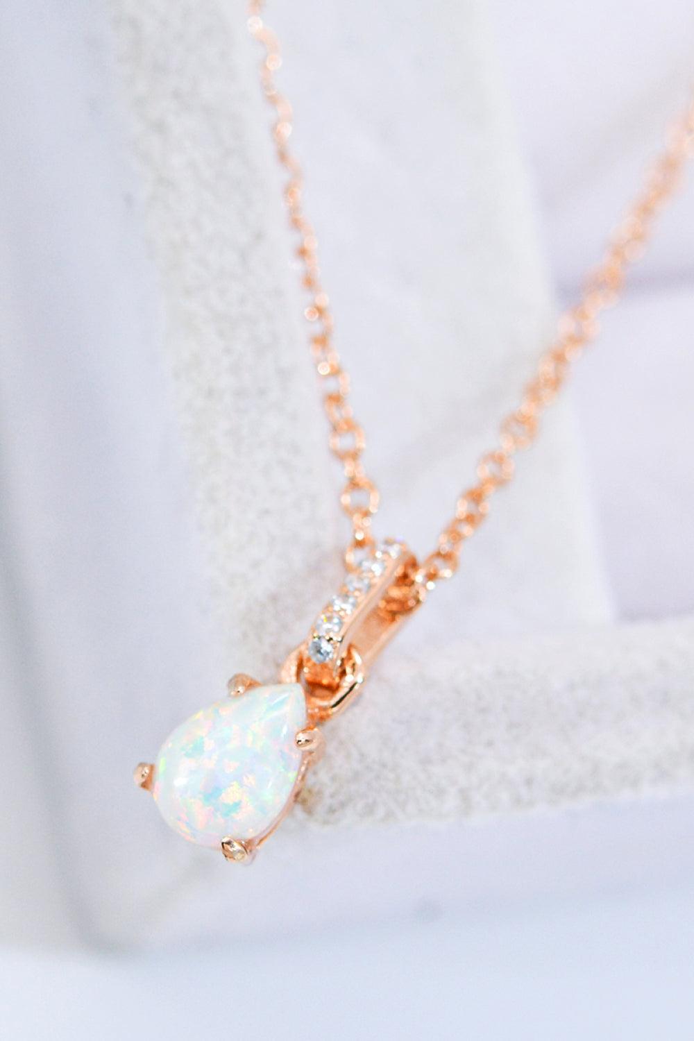 Hazel Blues® | Opal Pendant 925 Sterling Silver Chain-Link Necklace - Hazel Blues®