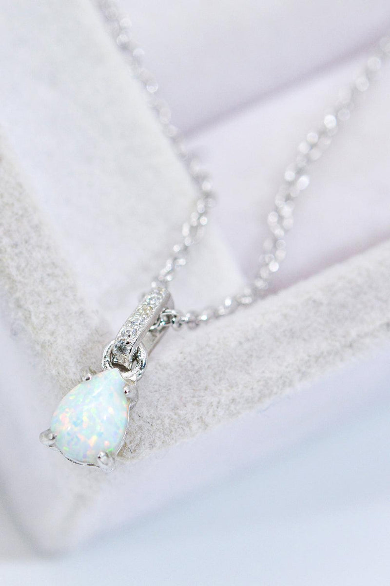 Hazel Blues® | Opal Pendant 925 Sterling Silver Chain-Link Necklace - Hazel Blues®