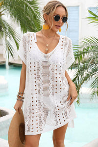 Hazel Blues® | Openwork Plunge Dolman Sleeve Cover-Up Dress - Hazel Blues®