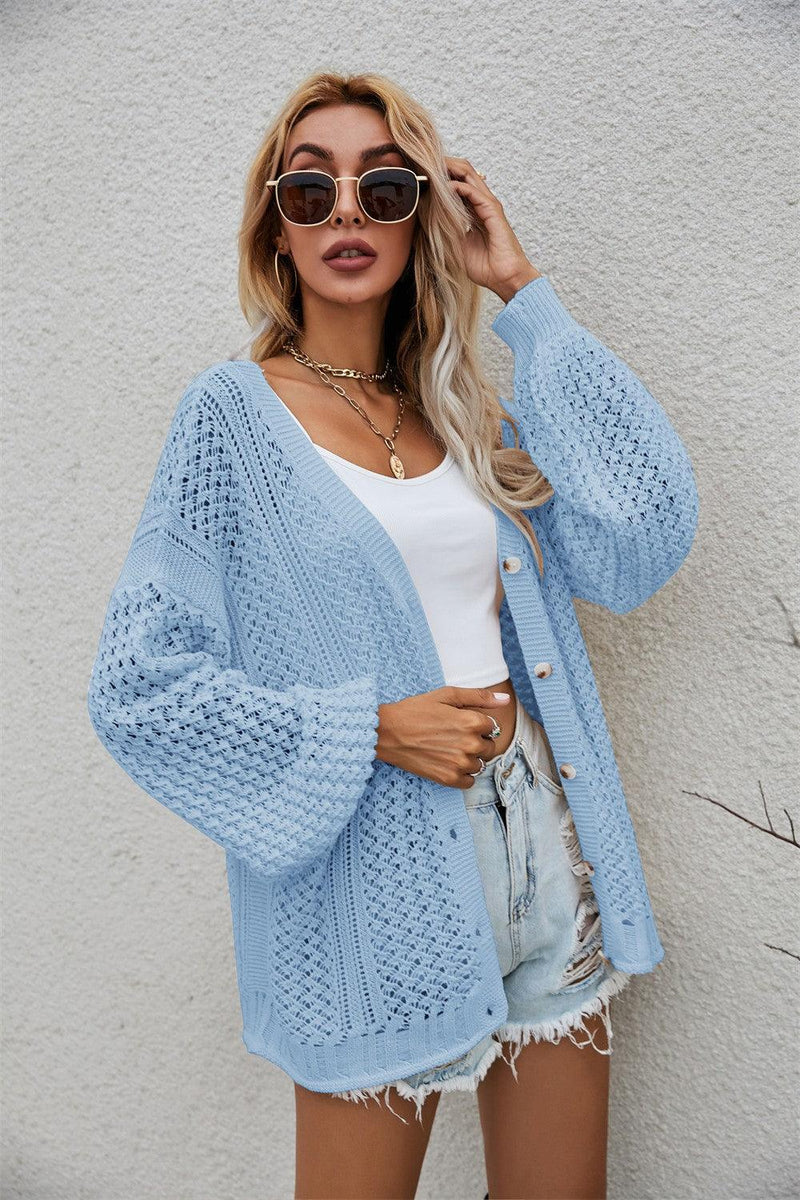 Hazel Blues® | Openwork V-Neck Dropped Shoulder Cardigan - Hazel Blues®