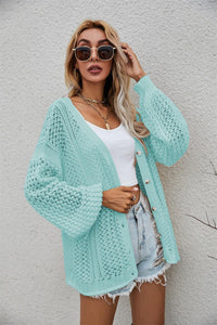 Hazel Blues® | Openwork V-Neck Dropped Shoulder Cardigan - Hazel Blues®