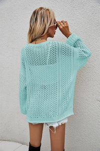 Hazel Blues® | Openwork V-Neck Dropped Shoulder Cardigan - Hazel Blues®