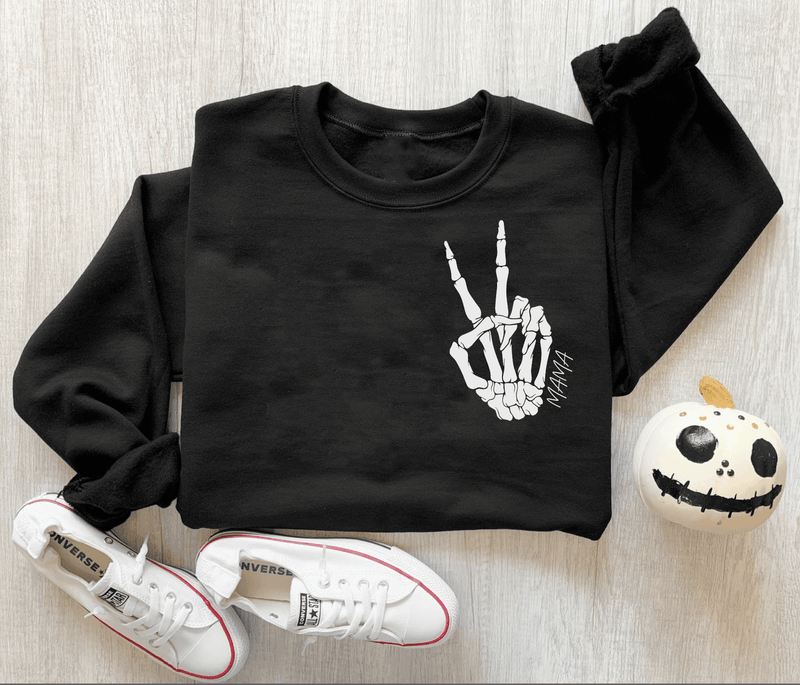 Hazel Blues® | Peace Mama Skeleton Hand Graphic Sweatshirt - Hazel Blues®