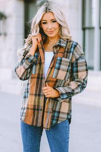 Hazel Blues® | Plaid Curved Hem Shirt Jacket with Breast Pockets - Hazel Blues®