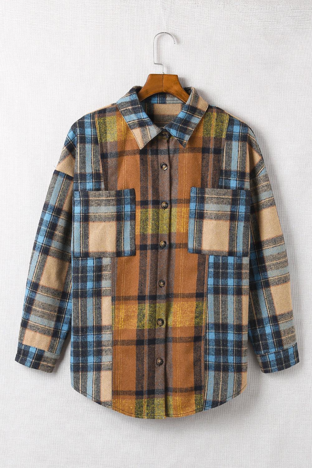 Hazel Blues® | Plaid Curved Hem Shirt Jacket with Breast Pockets - Hazel Blues®