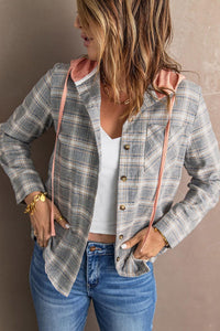 Hazel Blues® | Plaid Drawstring Hooded Shacket - Hazel Blues®