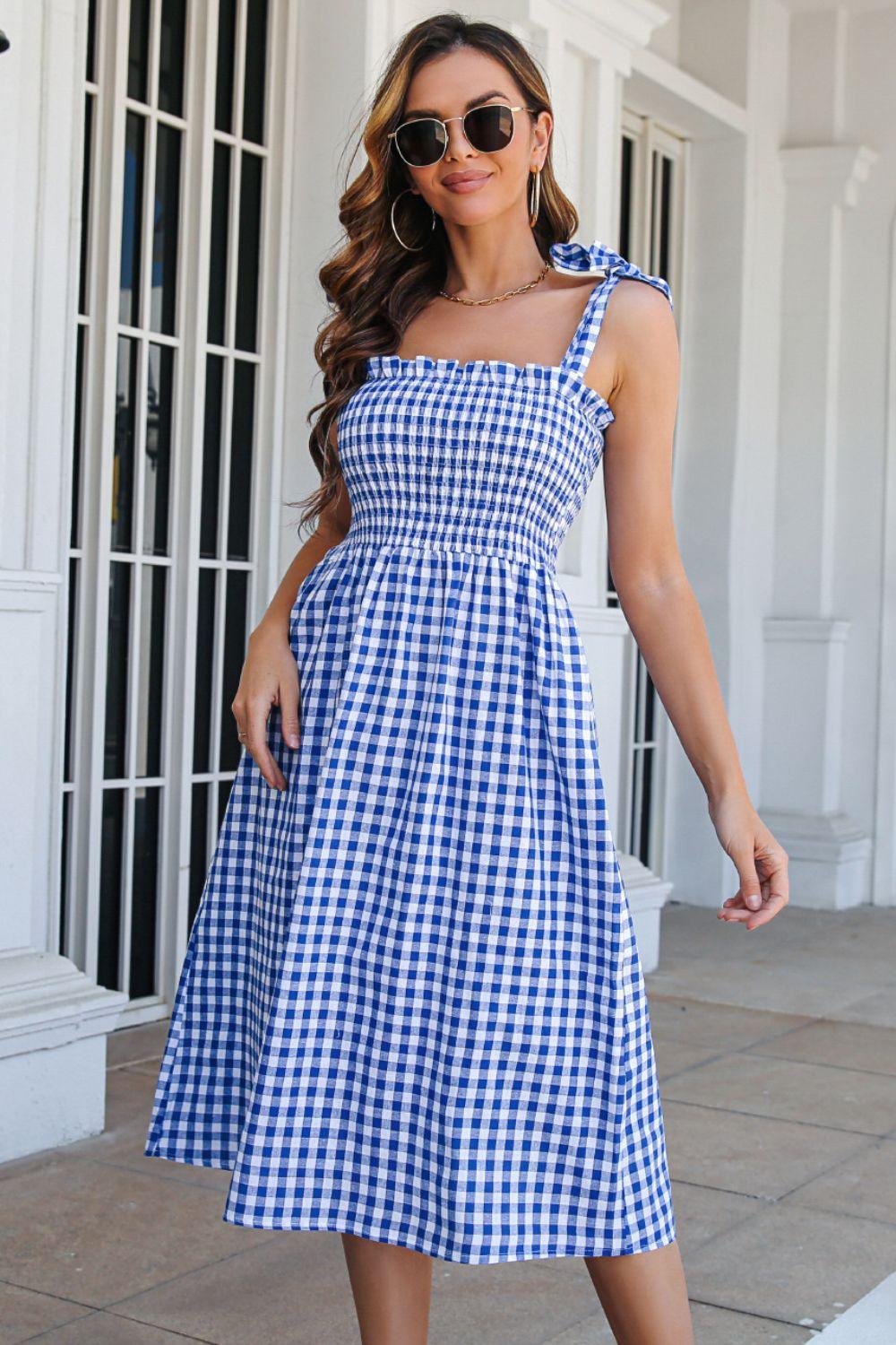 Hazel Blues® | Plaid Frill Trim Tie Shoulder Dress - Hazel Blues®