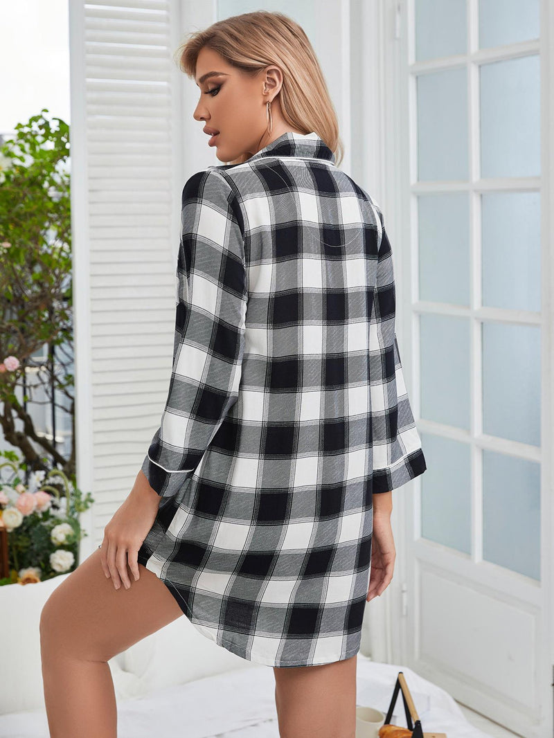 Hazel Blues® | Plaid Lapel Collar Night Dress - Hazel Blues®