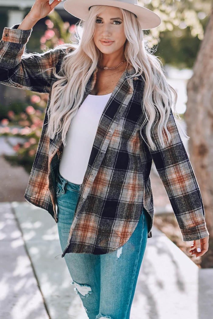 Hazel Blues® | Plaid Side Slit Curved Hem Shirt - Hazel Blues®