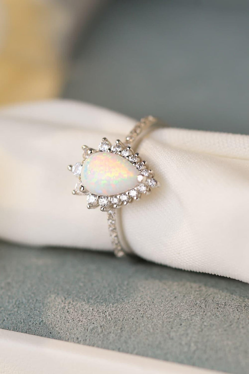 Hazel Blues® | Platinum-Plated Opal Pear Shape Ring - Hazel Blues®