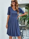 Hazel Blues® | Pleated V-Neck Short Sleeve Tee Dress - Hazel Blues®