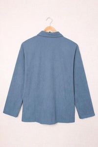 Hazel Blues® | Pocketed Button Ribbed Textured Shacket - Hazel Blues®