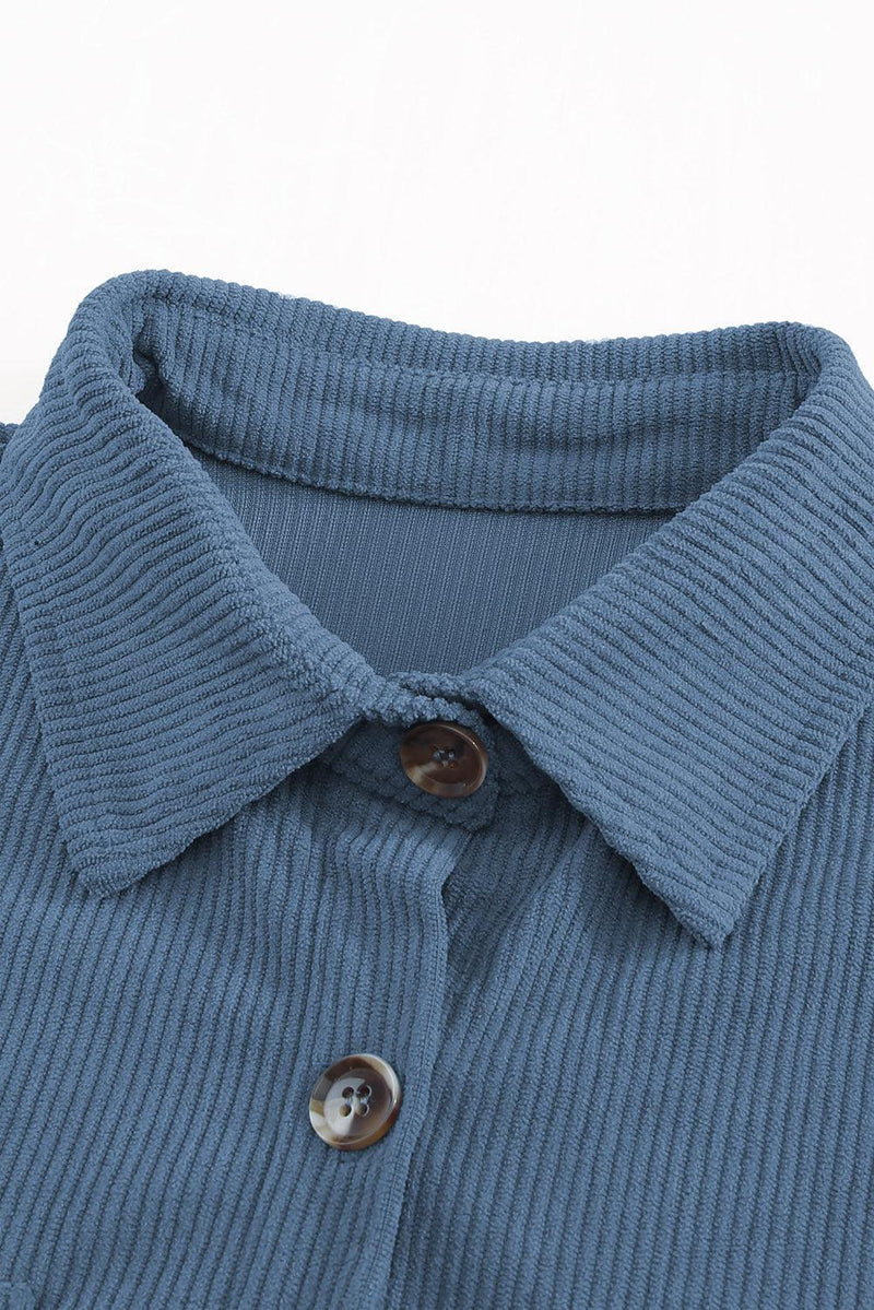 Hazel Blues® | Pocketed Button Ribbed Textured Shacket - Hazel Blues®