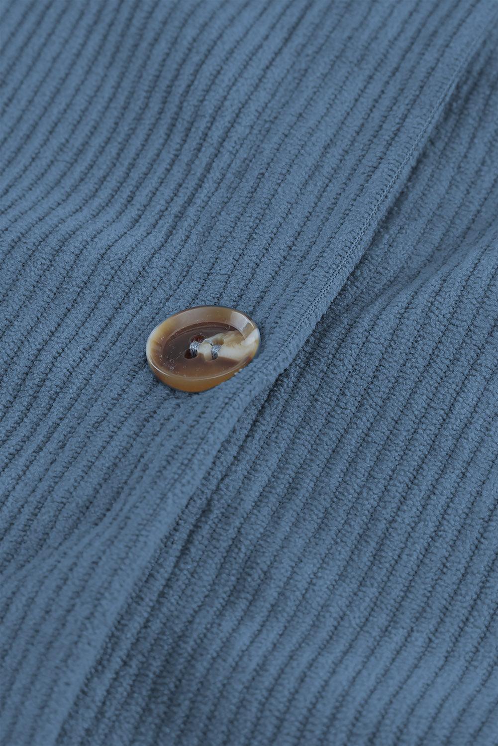 Hazel Blues® | Pocketed Button Ribbed Textured Shacket - Hazel Blues®