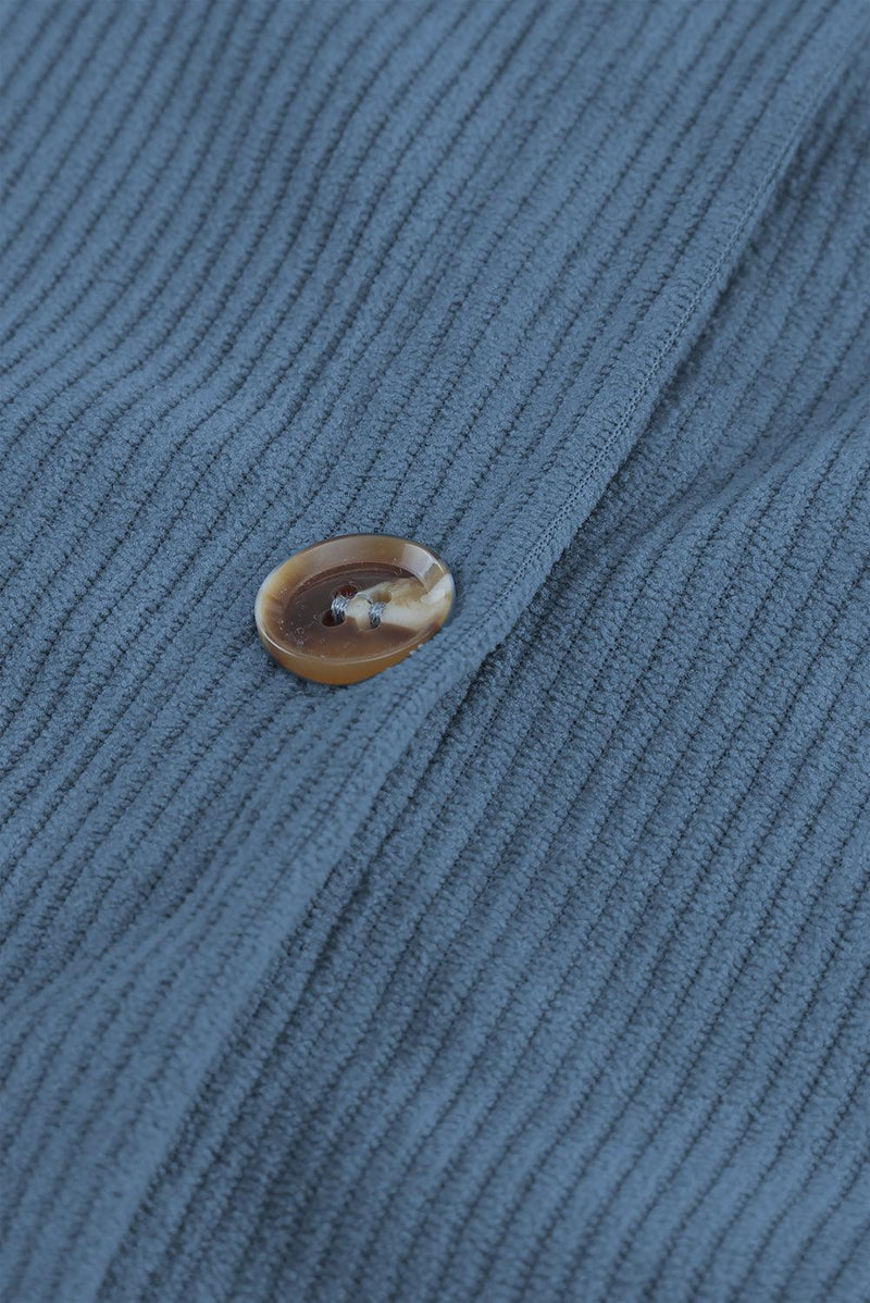 Hazel Blues® | Pocketed Button Ribbed Textured Shacket - Hazel Blues®