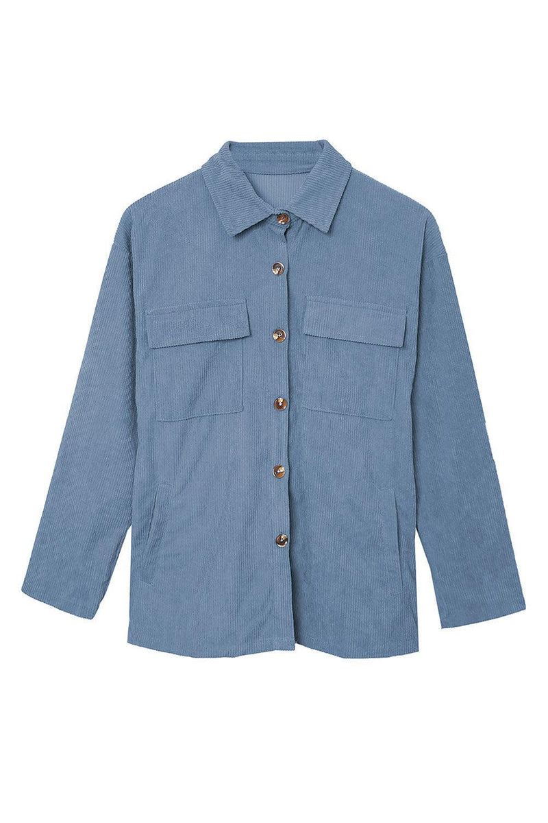 Hazel Blues® | Pocketed Button Ribbed Textured Shacket - Hazel Blues®