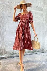 Hazel Blues® | Polka Dot Square Neck Flounce Sleeve Dress - Hazel Blues®