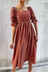 Hazel Blues® | Polka Dot Square Neck Flounce Sleeve Dress - Hazel Blues®