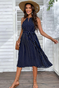 Hazel Blues® | Polka Dot Tie-Waist Sleeveless Midi Dress - Hazel Blues®