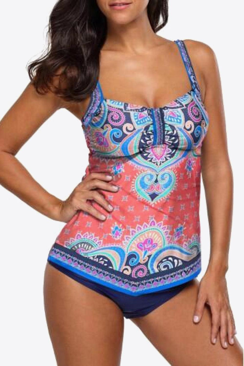 Hazel Blues® | Printed Adjustable Strap Tankini Set - Hazel Blues®