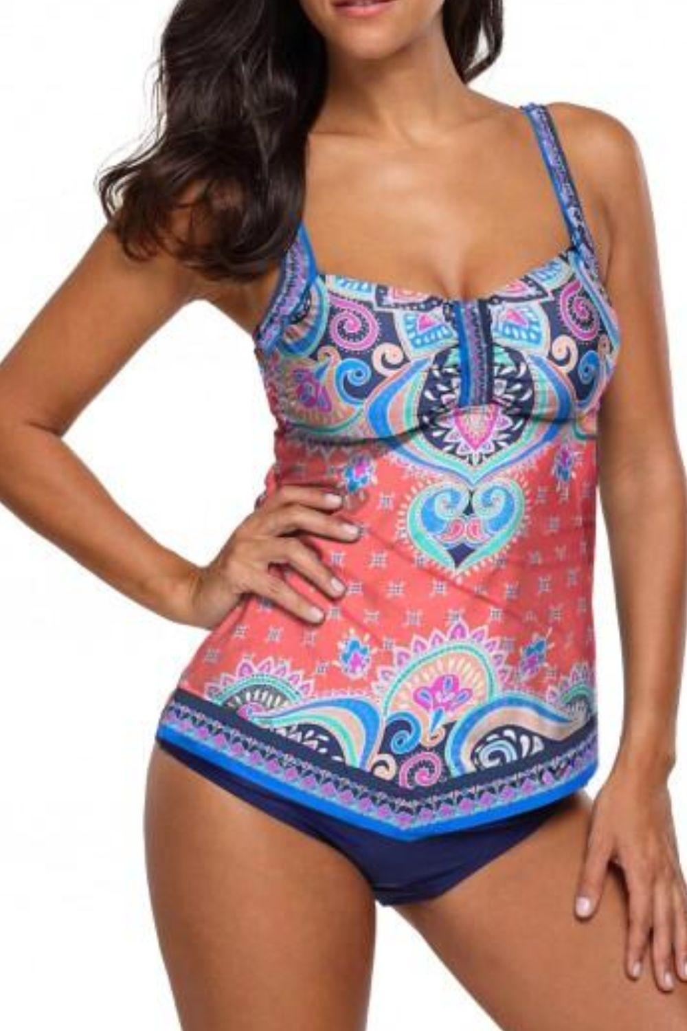 Hazel Blues® | Printed Adjustable Strap Tankini Set - Hazel Blues®