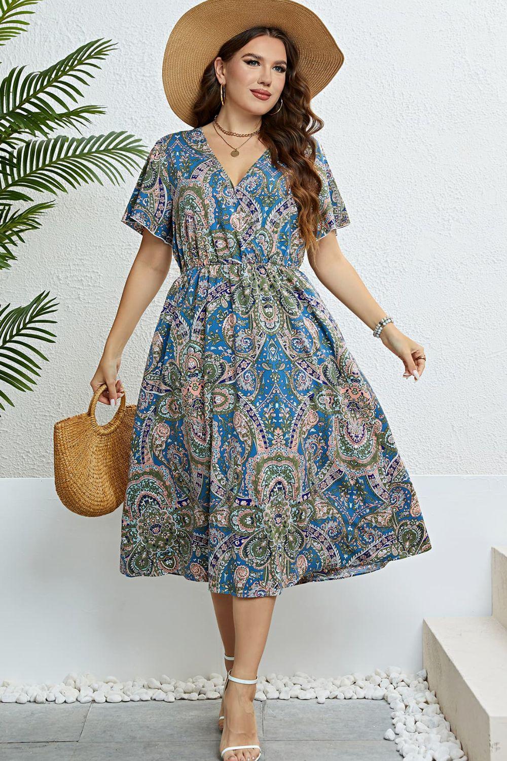 Hazel Blues® | Printed Flutter Sleeve Midi Dress - Hazel Blues®