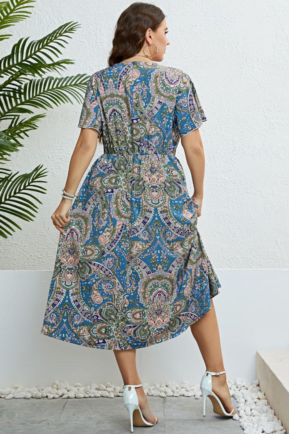 Hazel Blues® | Printed Flutter Sleeve Midi Dress - Hazel Blues®