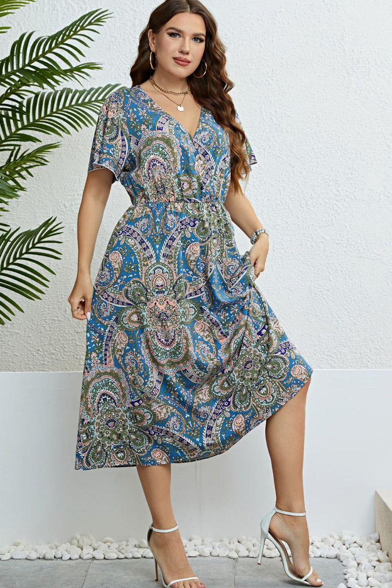 Hazel Blues® | Printed Flutter Sleeve Midi Dress - Hazel Blues®