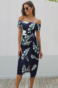 Hazel Blues® | Printed Off-Shoulder Split Dress - Hazel Blues®