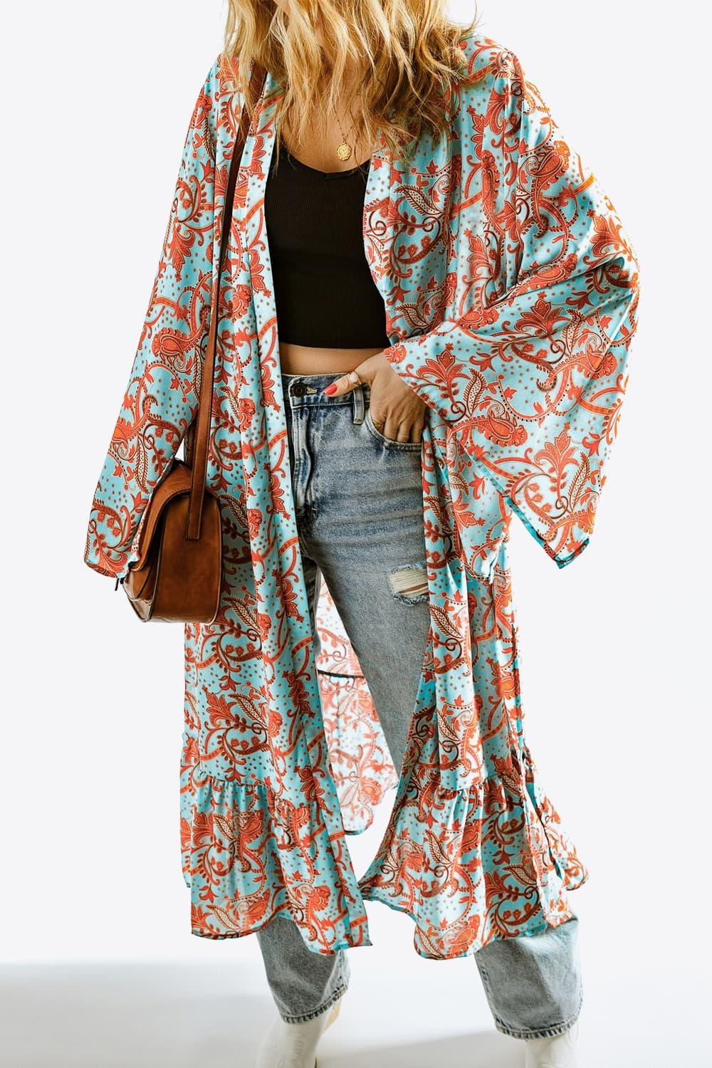 Hazel Blues® | Printed Open Front Duster Cardigan - Hazel Blues®