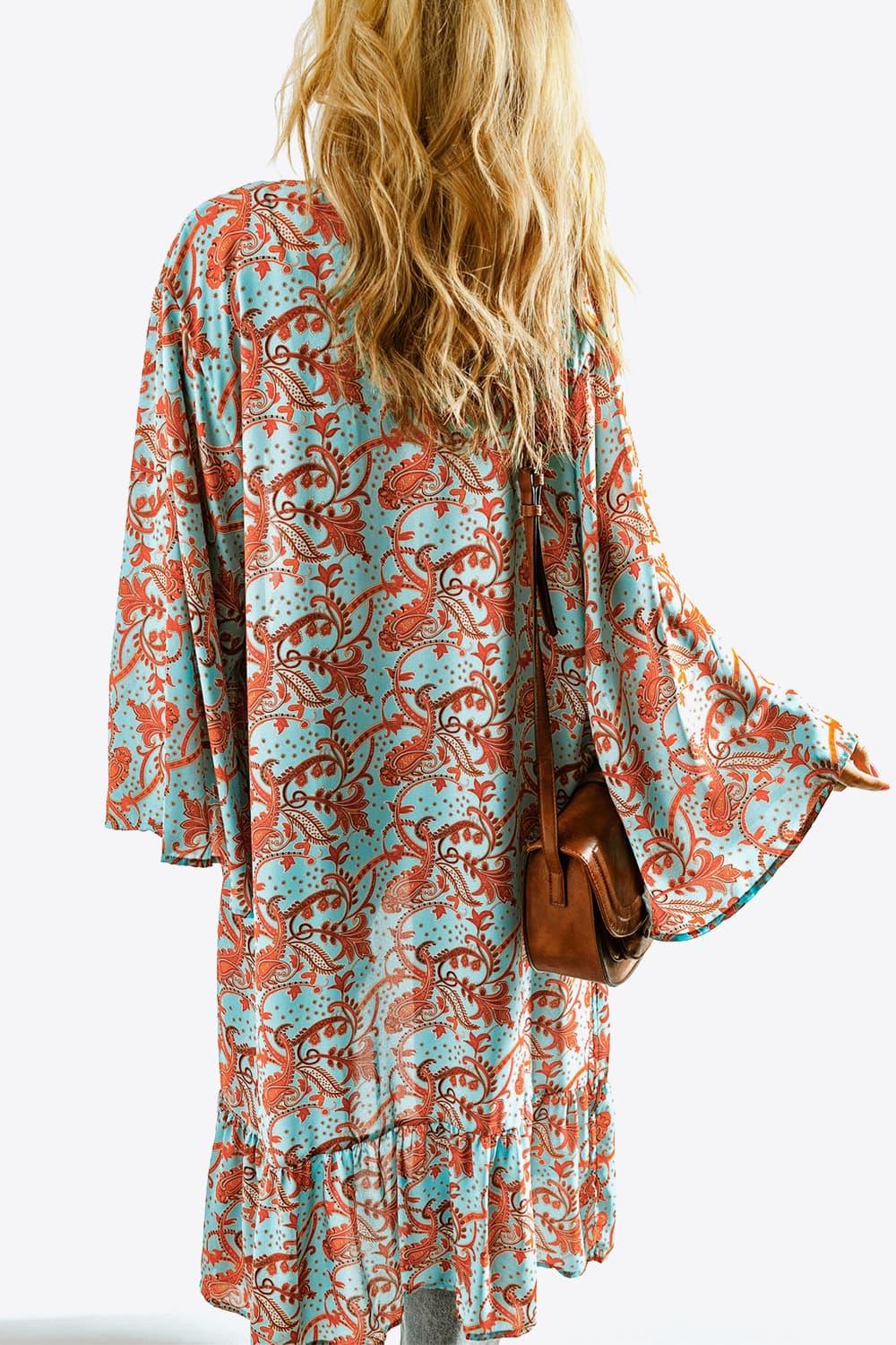 Hazel Blues® | Printed Open Front Duster Cardigan - Hazel Blues®