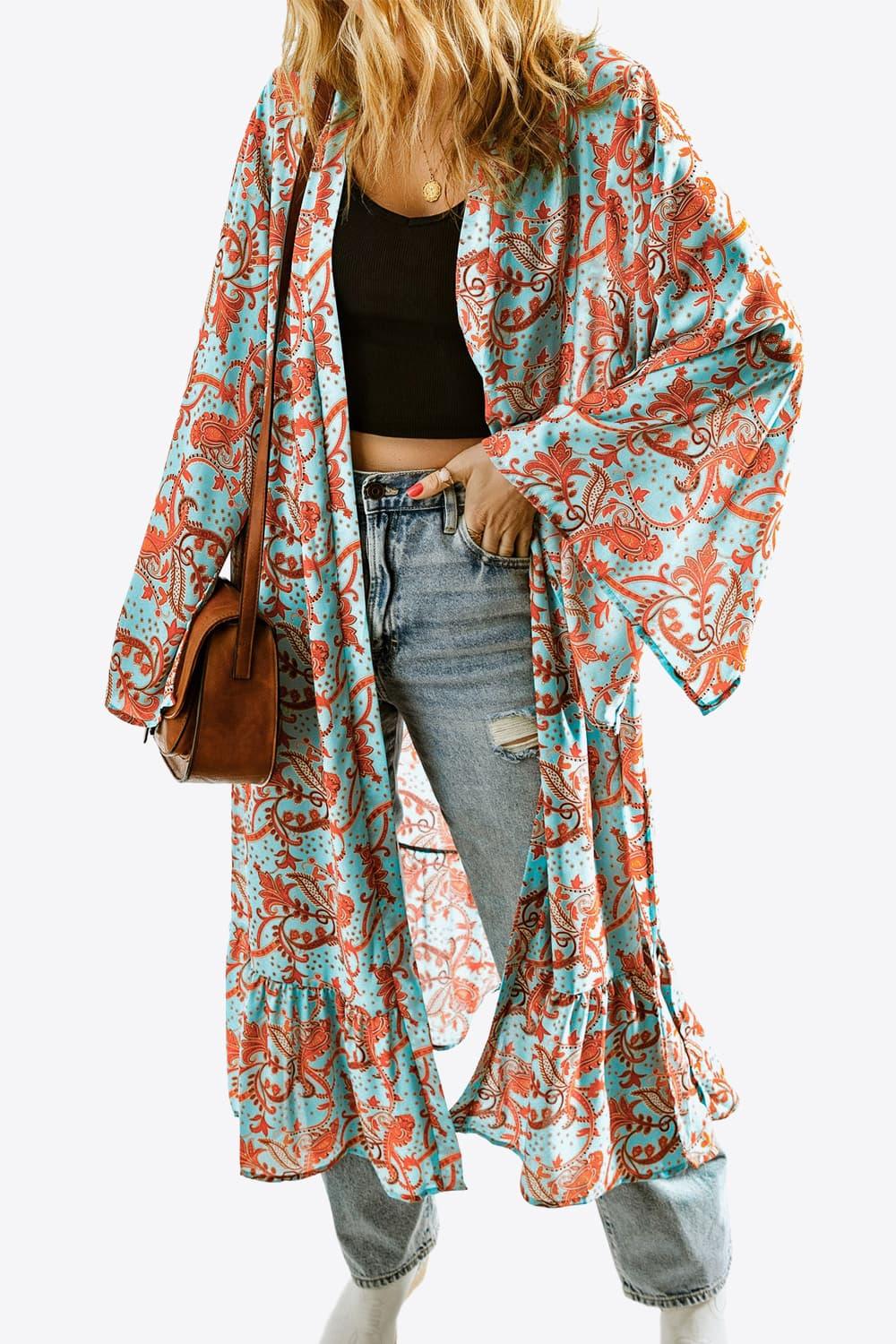 Hazel Blues® | Printed Open Front Duster Cardigan - Hazel Blues®