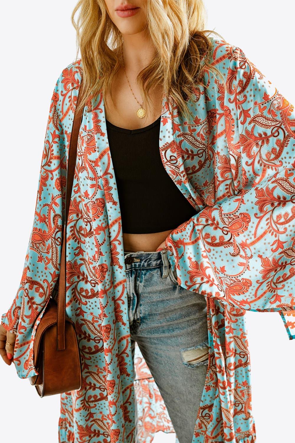 Hazel Blues® | Printed Open Front Duster Cardigan - Hazel Blues®