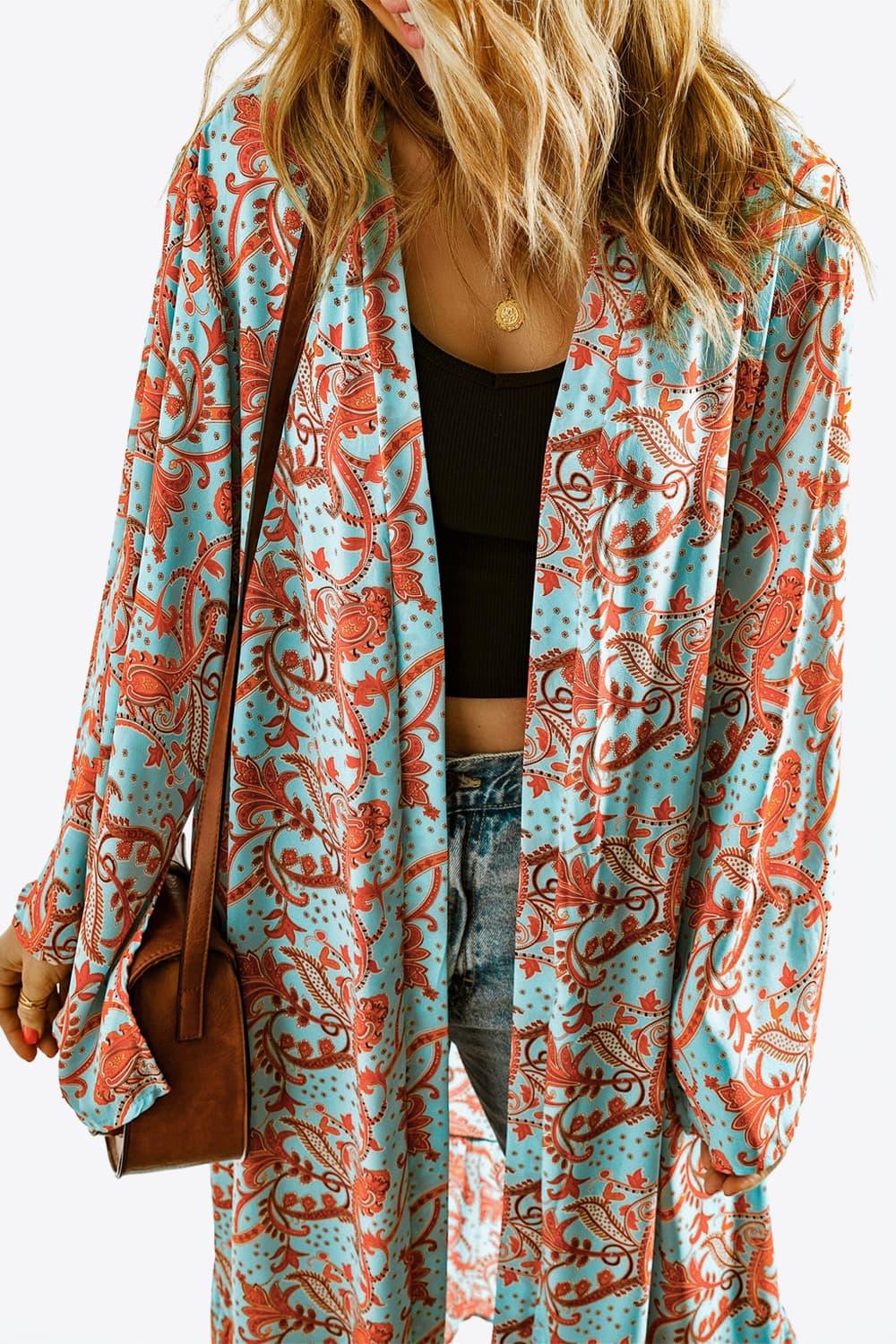 Hazel Blues® | Printed Open Front Duster Cardigan - Hazel Blues®