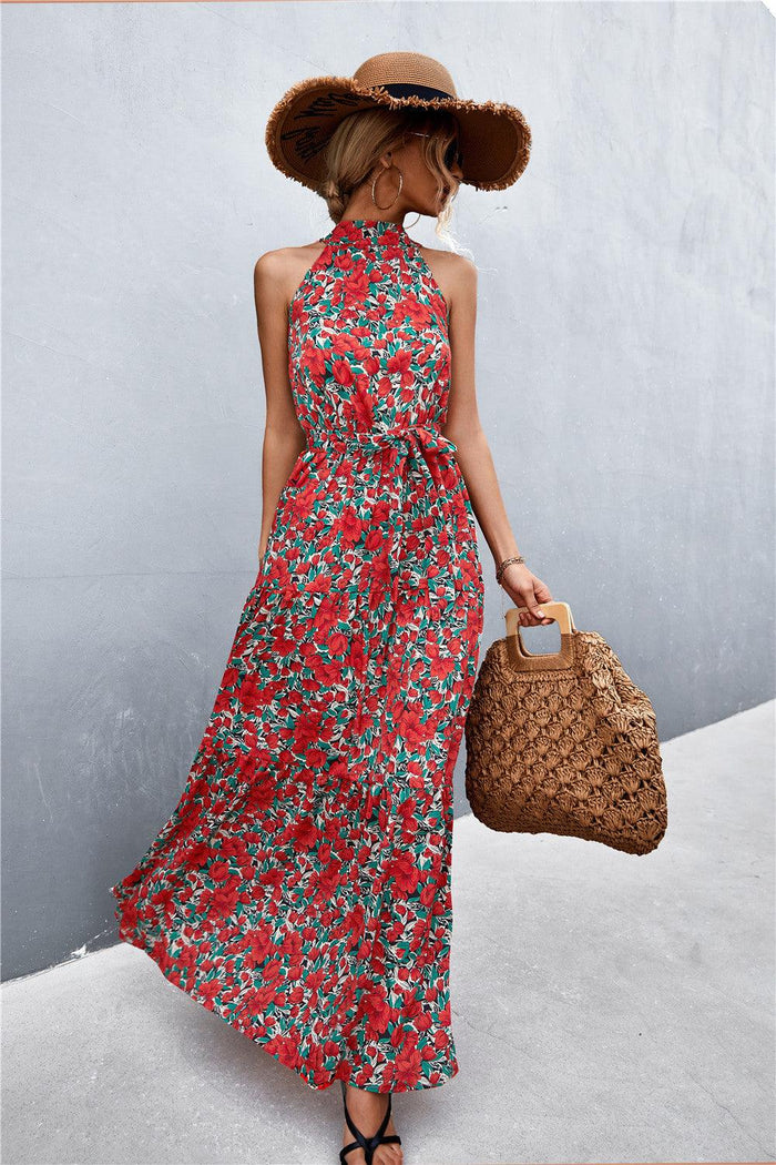 Hazel Blues® | Printed Sleeveless Tie Waist Maxi Dress - Hazel Blues®