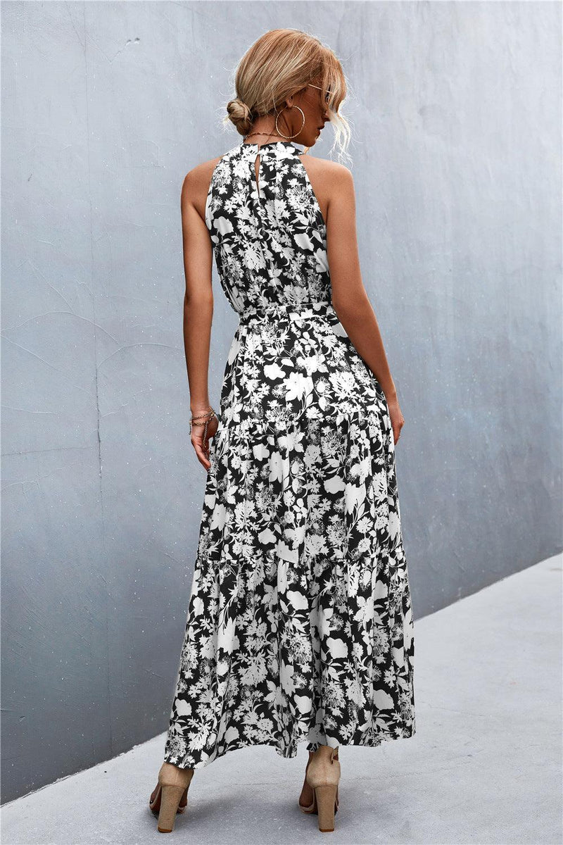 Hazel Blues® | Printed Sleeveless Tie Waist Maxi Dress - Hazel Blues®