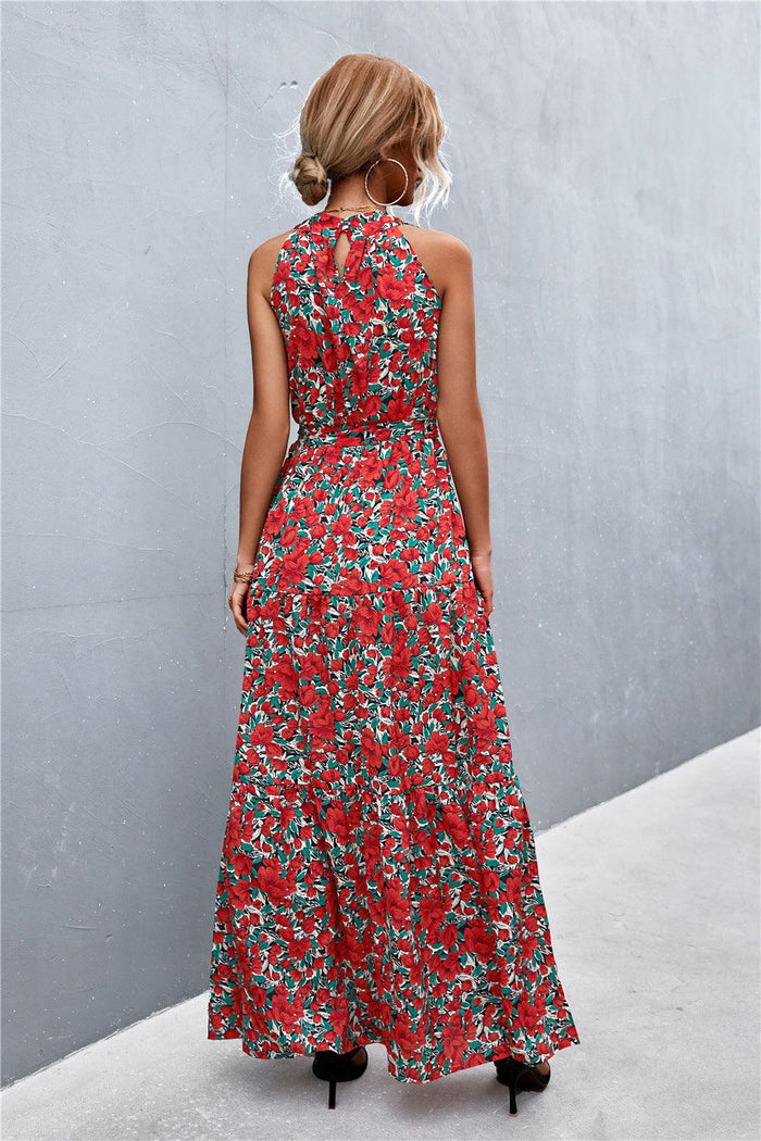 Hazel Blues® | Printed Sleeveless Tie Waist Maxi Dress - Hazel Blues®