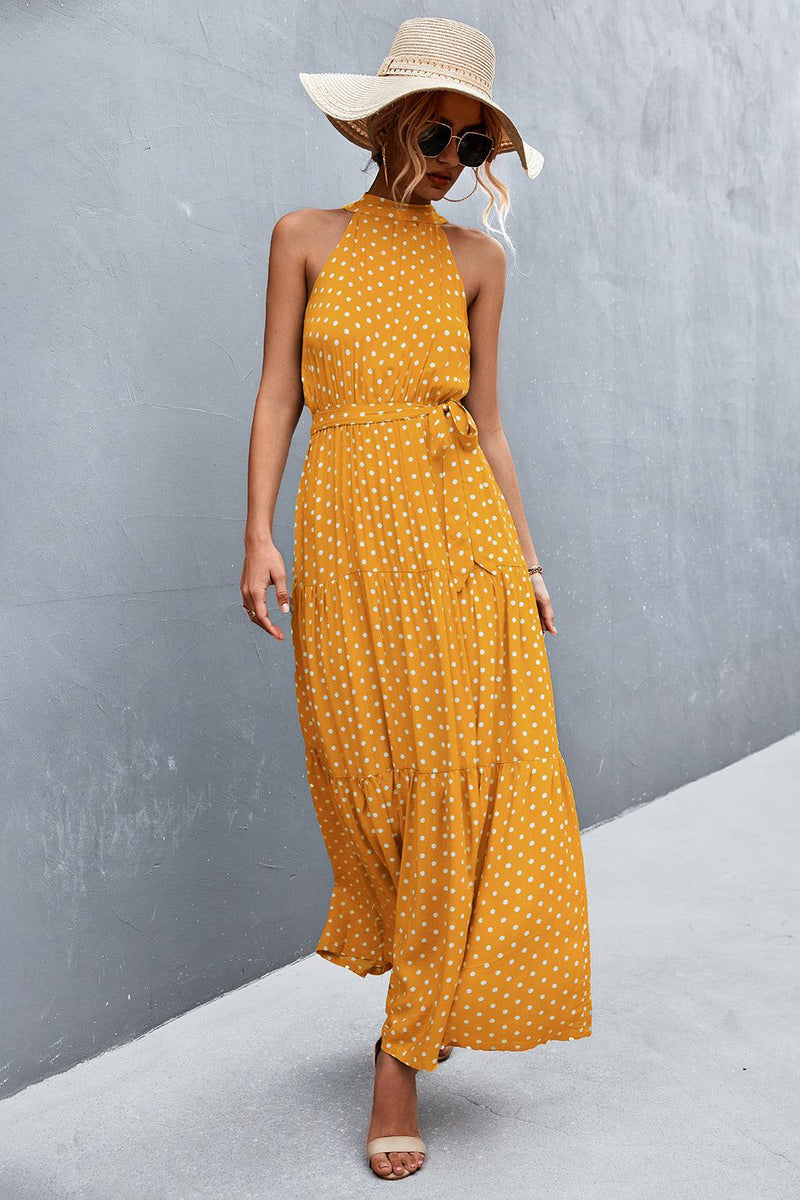Hazel Blues | Printed Sleeveless Tie Waist Maxi Dress Hazel Blues | Printed Sleeveless Tie Waist Maxi Dress