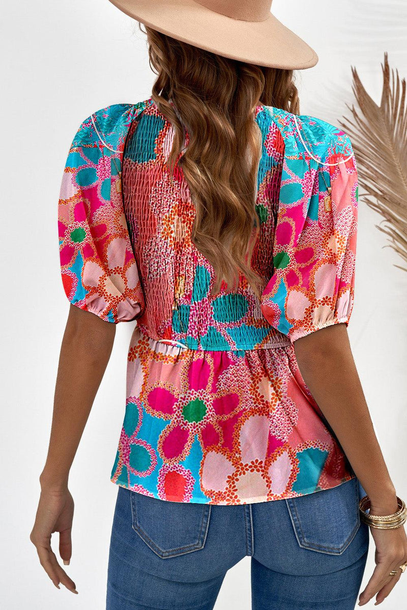 Hazel Blues® | Printed V-Neck Babydoll Blouse - Hazel Blues®