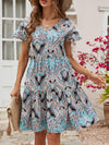 Hazel Blues® | Printed V-Neck Tiered Dress - Hazel Blues®