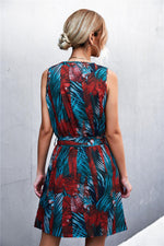 Hazel Blues® | Printed Zip Detail Belted Sleeveless Dress - Hazel Blues®