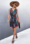 Hazel Blues® | Printed Zip Detail Belted Sleeveless Dress - Hazel Blues®