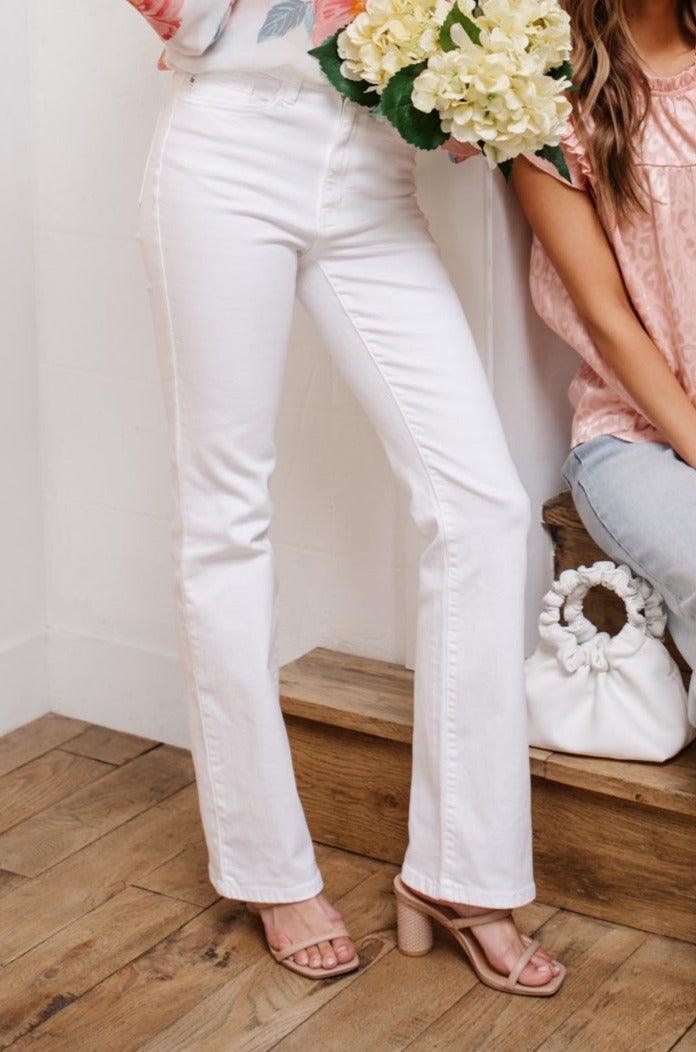 Hazel Blues® | Pure White High Waist Boot Cut Jeans - Hazel Blues®